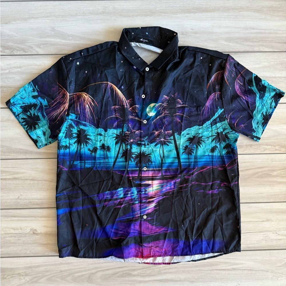Adaychic Button-Up Hawaiian Shirt Black XL NWT IN PACKAGE